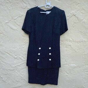 80s vintage navy blue power dress polka dot